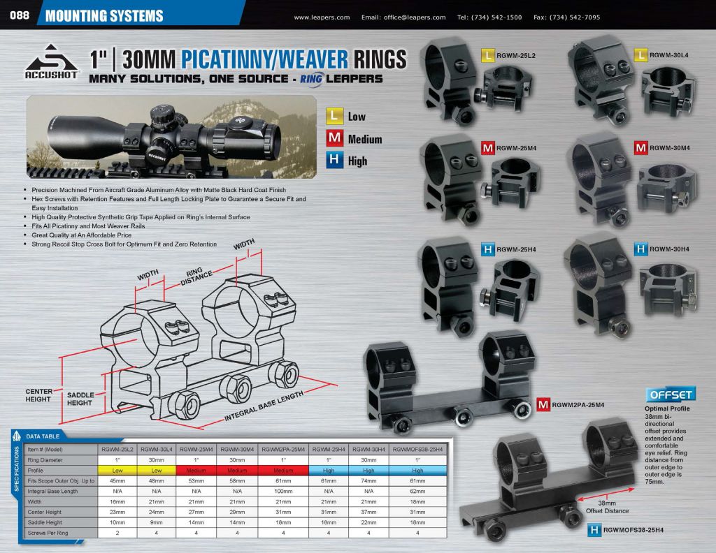 Кольца Leapers Accushot 25,4 мм на Weaver, STM, Низкие (L) 