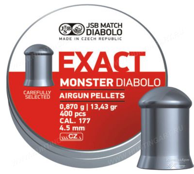 Пульки пневматические JSB Exact monster diablo, калибр 4,52, вес 0,87 гр купить в интернет-магазине ХантингАрт
