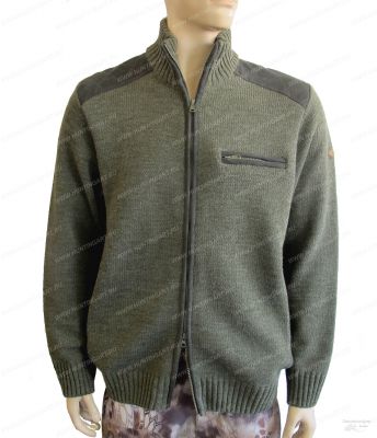 Кофта со вставками из микровелюра, Hubertus, полушерстяная, цвет - олива купить в интернет-магазине ХантингАрт