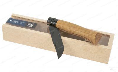 Нож Opinel серии Tradition Black Oak №08 с клинком 8,5 см, рукоятью из дуба и черным лезвием, в деревянной коробке купить в интернет-магазине ХантингАрт