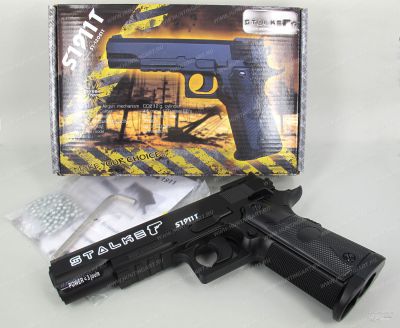 Пистолет пневматический Stalker S1911T (аналог "Colt 1911") к.4,5 мм, пластик, 120 м/с, черный, +250 шариков купить в интернет-магазине ХантингАрт