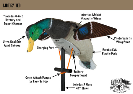 Чучело кряквы селезня с вращающимися крыльями Lucky HD (6B аккумулятор) купить в интерент-магазине Хантингарт