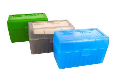 Коробка MTM RL-50-10 для 50 патронов к нарезному оружию, калибра 25-06, 270Win, 280Rem, 30-06, 300WinMag, 8x57Mau, 410 купить в магазине huntingart.ru