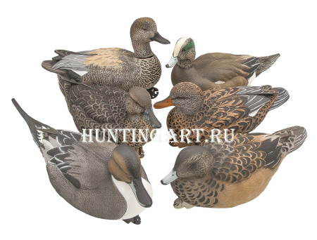 Комплект из 6 муляжей речных уток GHG Pro-Grade увеличенного размера, Шилохвость, Серая, Ам. Свиязь (3 пары - утка/селезень) купить в магазине Хантингарт