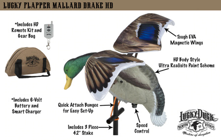 Чучело кряквы Lucky Duck с машущими крыльями - Lucky Flapper Mallard Drake HD (селезень) купить в интерент-магазине Хантингарт